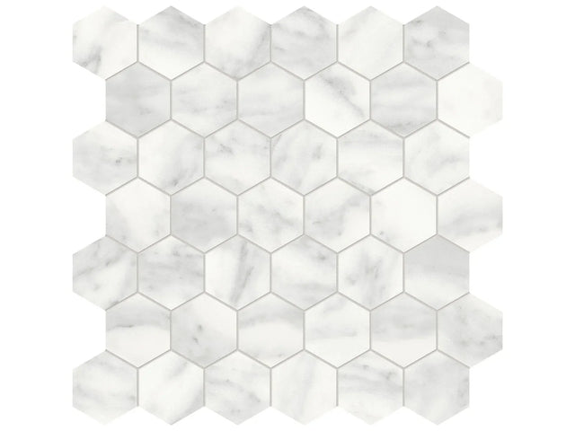 Anatolia Tile 2" Hex Cromo Bianco Honed Marble Mosaic 5001-0284-0 * 1 Sheet = .99 Sqft * Cromo Bianco Hexagon 2" - premium natural stone mosaic tile from Anatolia Tile, available at PoshHaus showroom in Keene, NH