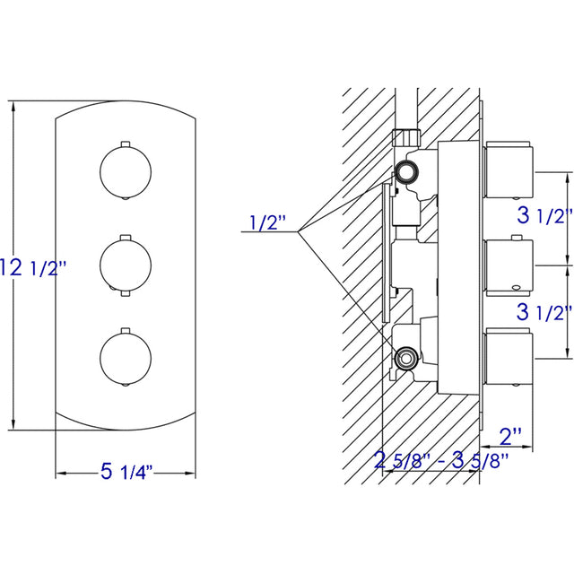 ALFI brand AB4001-BN Brushed Nickel Concealed 3-Way Thermostatic Valve Shower Mixer Round Knobs