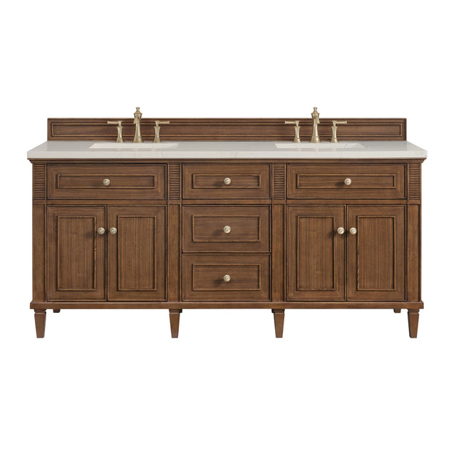 Lorelai 72" Double Vanity, Mid-Century Walnut, w/ 3 CM Siberian Silestone Top