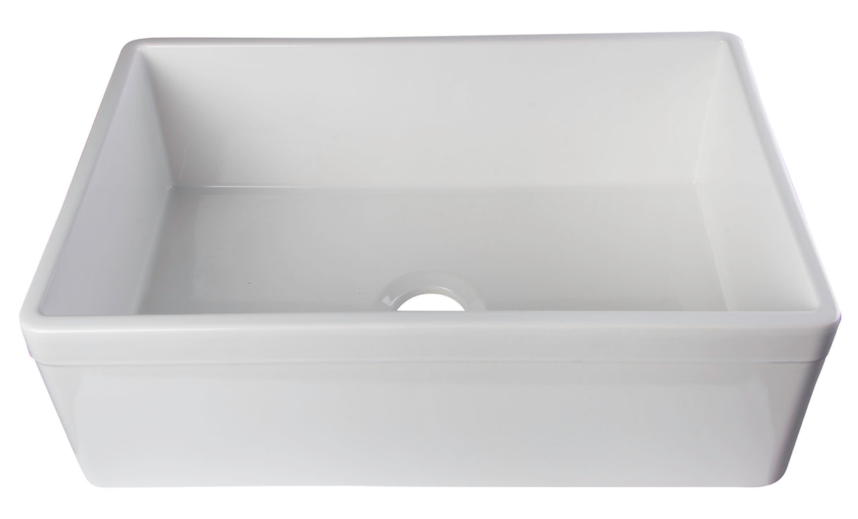 ALFI brand AB511-W White 30" Decorative Lip Apron Single Bowl Fireclay Farmhouse Kitchen Sink