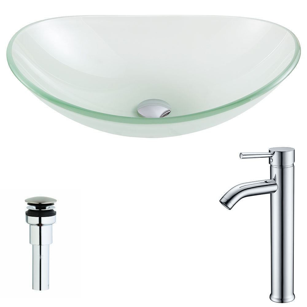ANZZI LSAZ086-041 Forza Series Deco-Glass Vessel Sink in Lustrous Frosted with Fann Faucet in Chrome
