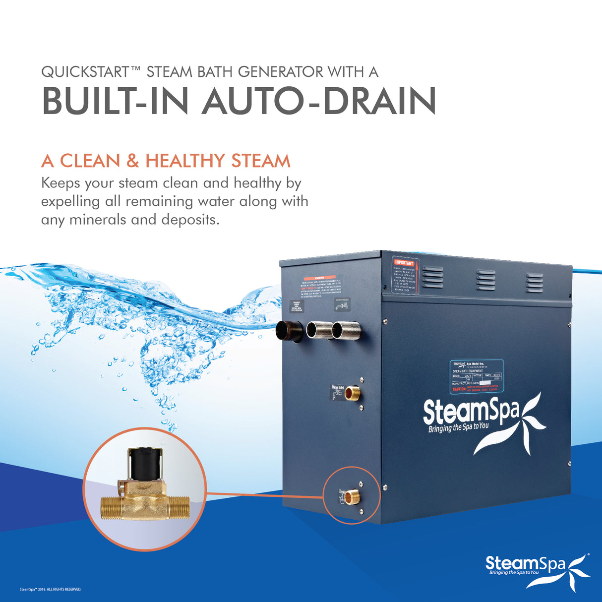 SteamSpa Royal 10.5 KW QuickStart Acu-Steam Bath Generator Package with Built-in Auto Drain in Brushed Nickel RYT1050BN-A