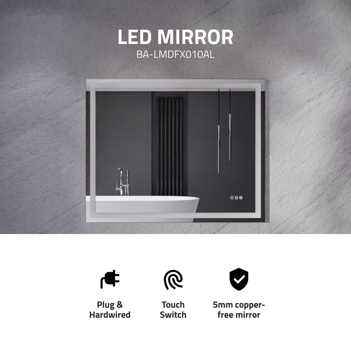ANZZI BA-LMDFX010AL 32-in. x 40-in. LED Front Lighting Bathroom Mirror with Defogger