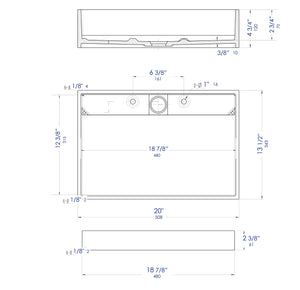 20" x 14" White Matte Solid Surface Resin Sink
