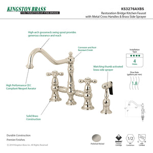 Kingston Brass KS3276AXBS Restoration 8" Bridge Kitchen Faucet with Sprayer, Polished Nickel