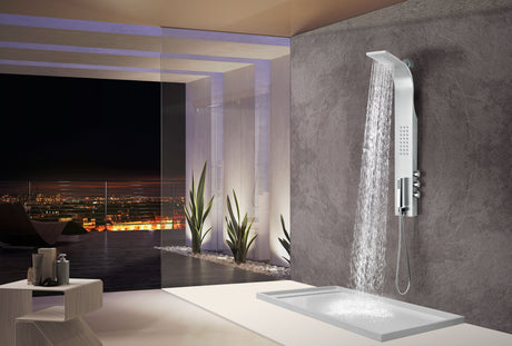 ANZZI SP-AZ076 Pier 48 in. Full Body Shower Panel with Heavy Rain Shower and Spray Wand in Brushed Steel