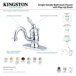 Kingston Brass KB3401PL Victorian 4" Centerset Single Handle Bathroom Faucet, Polished Chrome