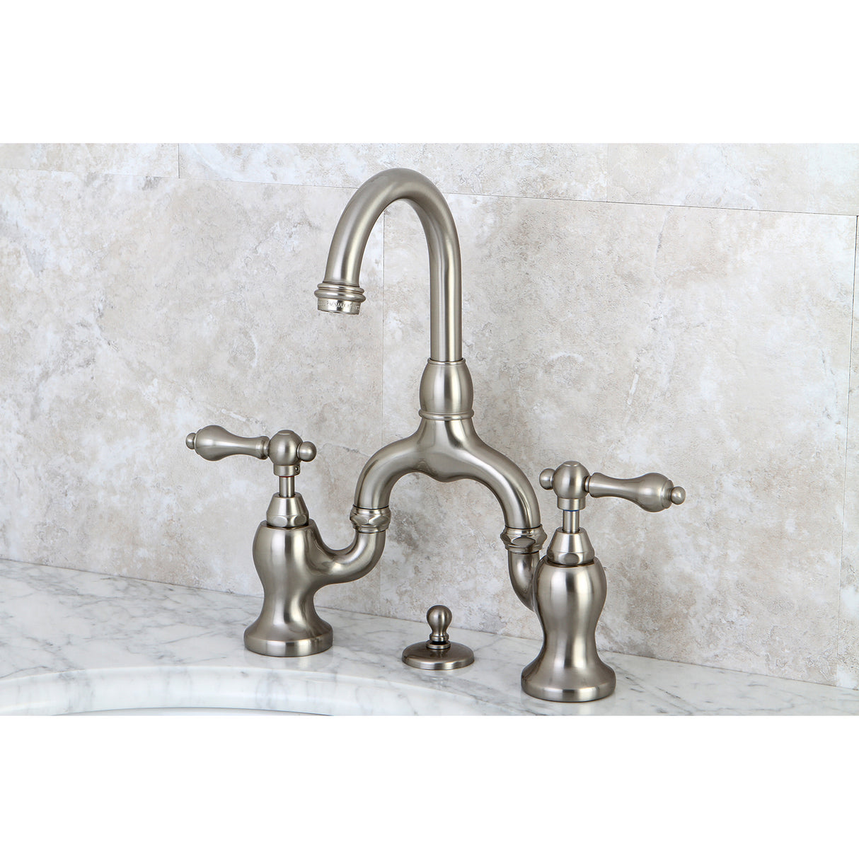 Kingston Brass KS7998AL English Country Bridge Bathroom Faucet with Brass Pop-Up, Brushed Nickel