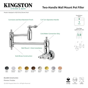 Kingston Brass KS3101AL Restoration Wall Mount Pot Filler Kitchen Faucet, Polished Chrome