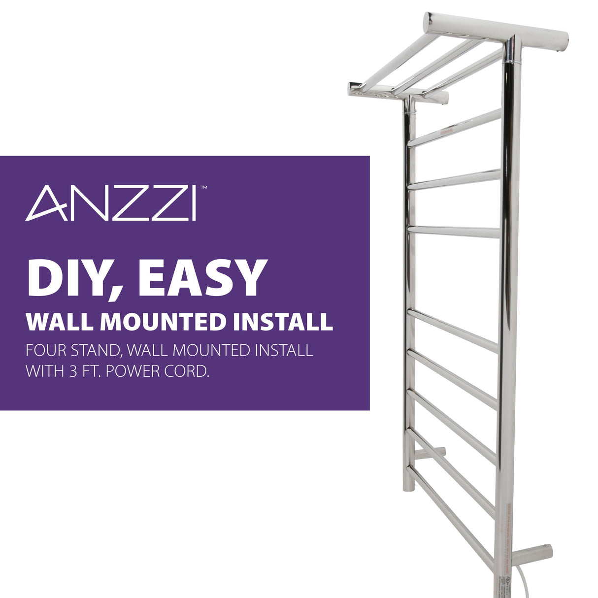 ANZZI TW-AZ012CH Eve 8-Bar Stainless Steel Wall Mounted Electric Towel Warmer Rack in Polished Chrome
