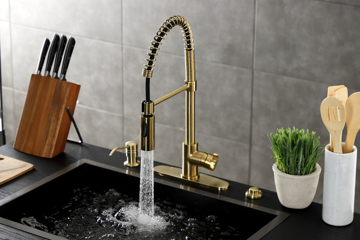 Gourmetier LS8773CTL Continental Single-Handle Pre-Rinse Kitchen Faucet, Brushed Brass