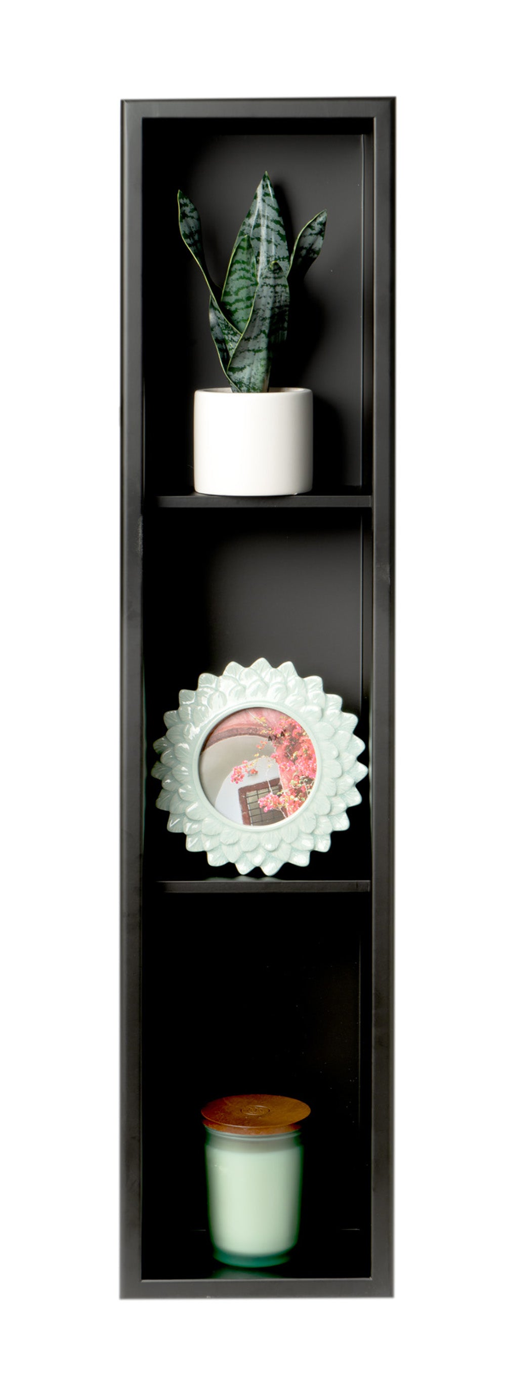 ALFI brand 8" x 36" Black Matte Stainless Steel Vertical Triple Shelf Bath Shower Niche