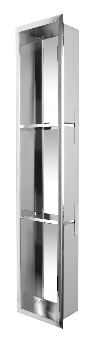 ALFI brand 8 x 36 Polished Stainless Steel Vertical Triple Shelf Bath Shower Niche