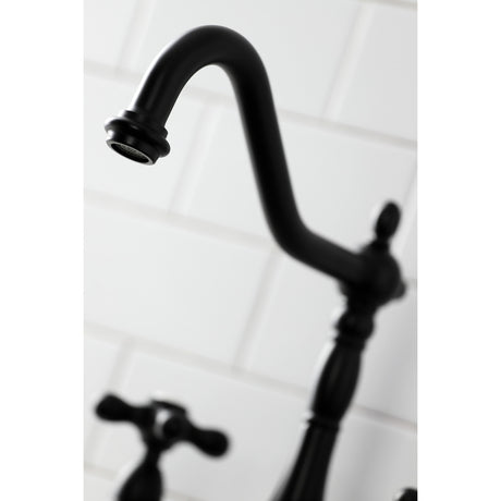 Kingston Brass KS1270AXBS Heritage Bridge Kitchen Faucet with Brass Sprayer, Matte Black