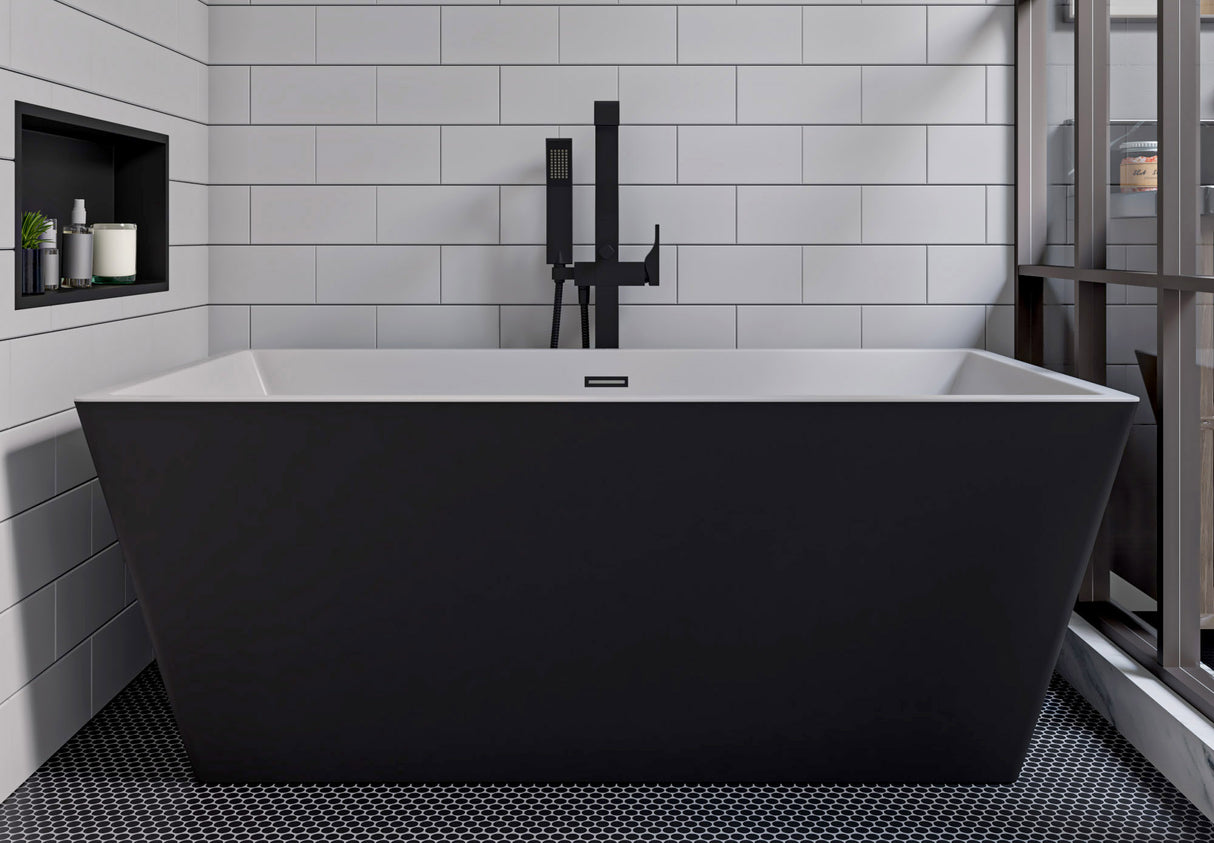Black Matte Single Lever Floor Mounted Tub Filler Mixer w Hand Held Shower Head