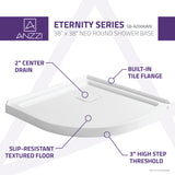 ANZZI SB-AZ006WN-R Series 38 in. x 38 in. Shower Base in White