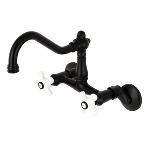 Kingston Brass KS3220PX Vintage 6" Adjustable Center Wall Mount Kitchen Faucet, Matte Black