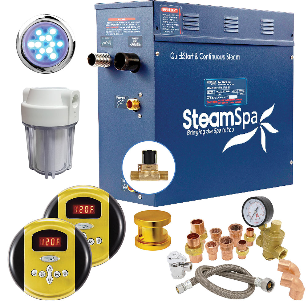 SteamSpa Executive 9 KW QuickStart Acu-Steam Bath Generator Package with Built-in Auto Drain in Gold EXR900GD-A