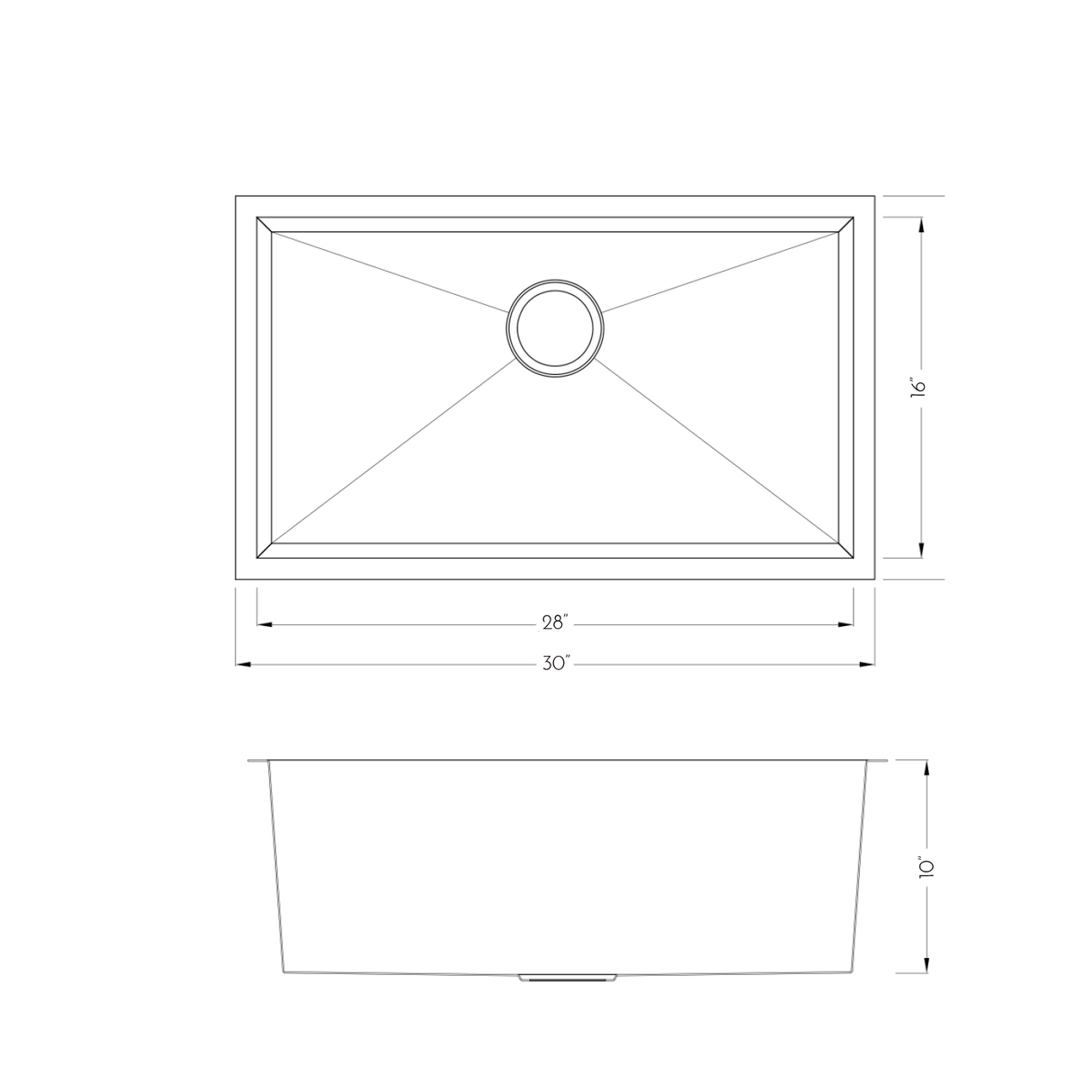 DAX Stainless Steel Handmade Single Bowl Undermount Kitchen Sink, 30", Brushed Stainless Steel DAX-SQ-3018-X