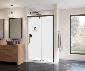 MAAX 135323-900-283-000 Uptown 44-47 x 76 in. 8 mm Sliding Shower Door for Alcove Installation with Clear glass in Dark Bronze & Beige Marble