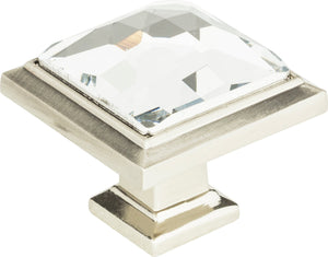 Atlas Homewares Legacy Crystal Square Knob 1 5/16 Inch Brushed Nickel