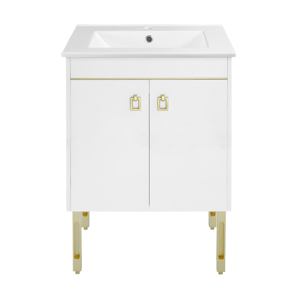 Lumiere 24" Freestanding, Bathroom Vanity in Glossy White and Gold