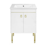 Lumiere 24" Freestanding, Bathroom Vanity in Glossy White and Gold