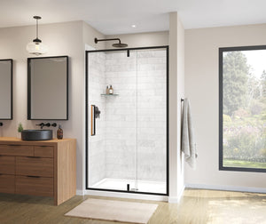 MAAX 135325-900-285-000 Uptown 45-47 x 76 in. 8 mm Pivot Shower Door for Alcove Installation with Clear glass in Matte Black & Wood