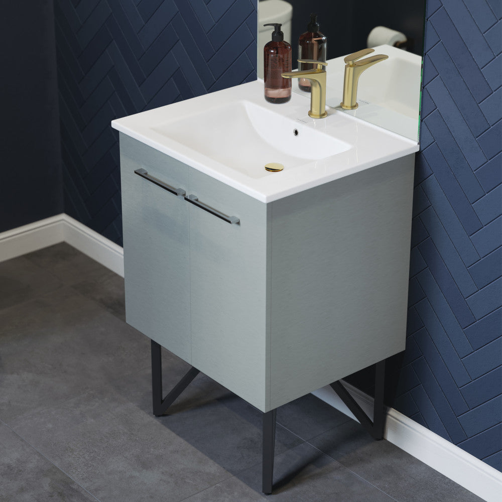 Annecy 24 Single, Brushed Grey, Two Doors, Bathroom Vanity