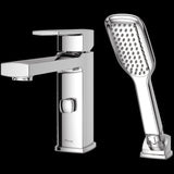 Deckard Single Handle Complete Roman Tub Trim with Handheld Shower in Polished Chrome