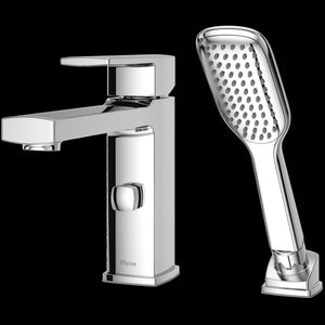 Deckard Single Handle Complete Roman Tub Trim with Handheld Shower in Polished Chrome