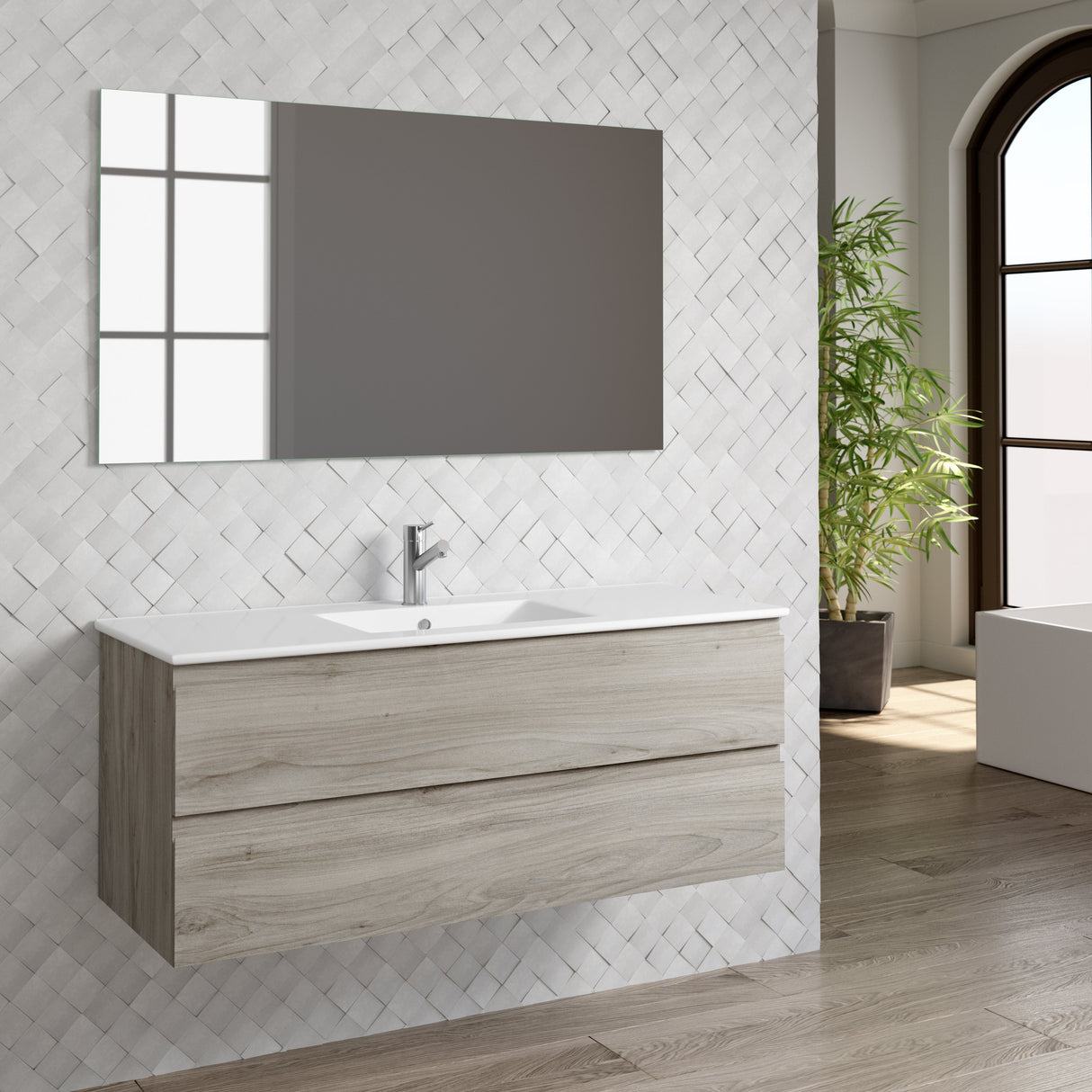 DAX Pasadena Engineered Wood and Porcelain Onix Basin with Vanity Cabinet, 48", Pine DAX-PAS014812-ONX