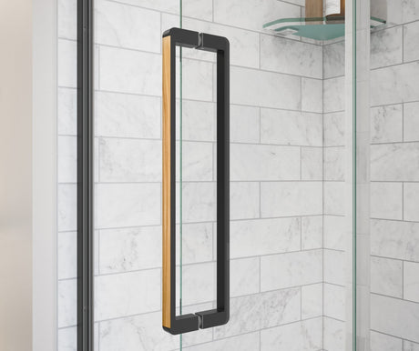MAAX 135324-900-285-000 Uptown 56-59 x 76 in. 8 mm Sliding Shower Door for Alcove Installation with Clear glass in Matte Black & Wood