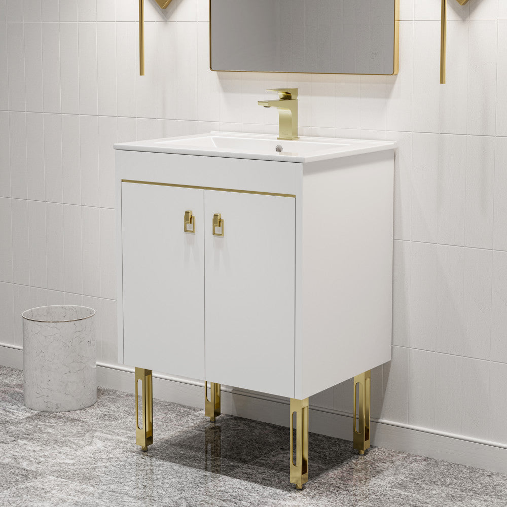 Lumiere 24" Freestanding, Bathroom Vanity in Glossy White and Gold