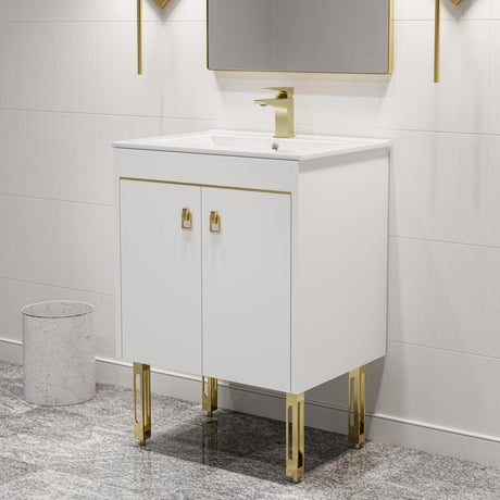 Lumiere 24" Freestanding, Bathroom Vanity in Glossy White and Gold