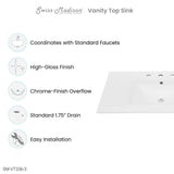 36 inch Ceramic Vanity Sink Top with 3 Holes