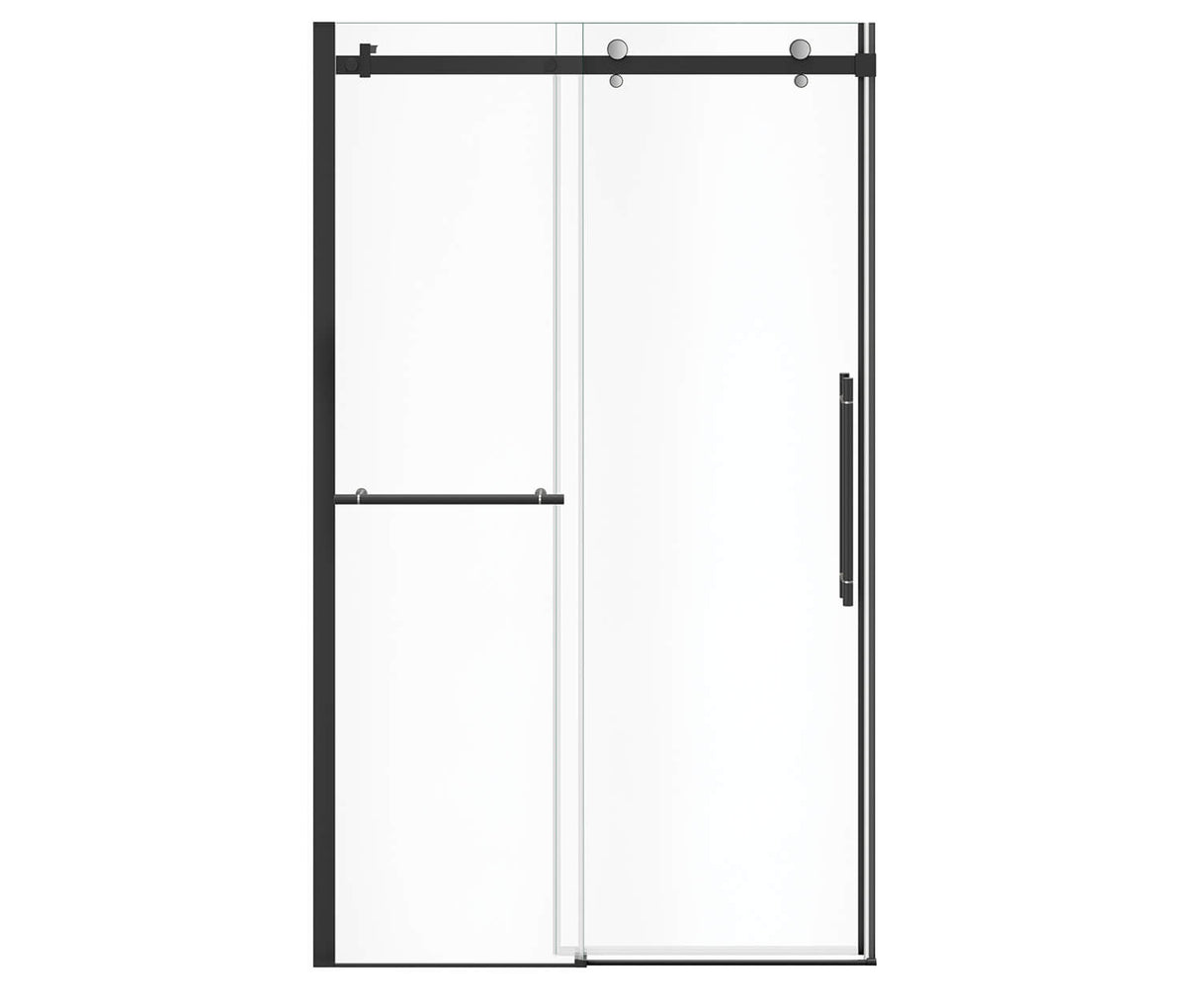 MAAX 138465-900-360-000 Vela 44 ½-47 x 78 ¾ in. 8mm Sliding Shower Door with Towel Bar for Alcove Installation with Clear glass in Matte Black and Chrome