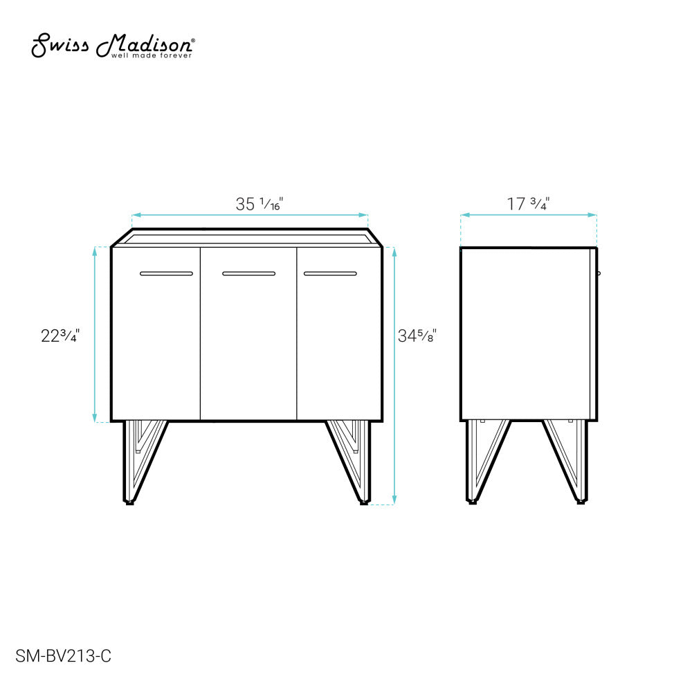 Annecy 36" Bathroom Vanity in White - Cabinet Only