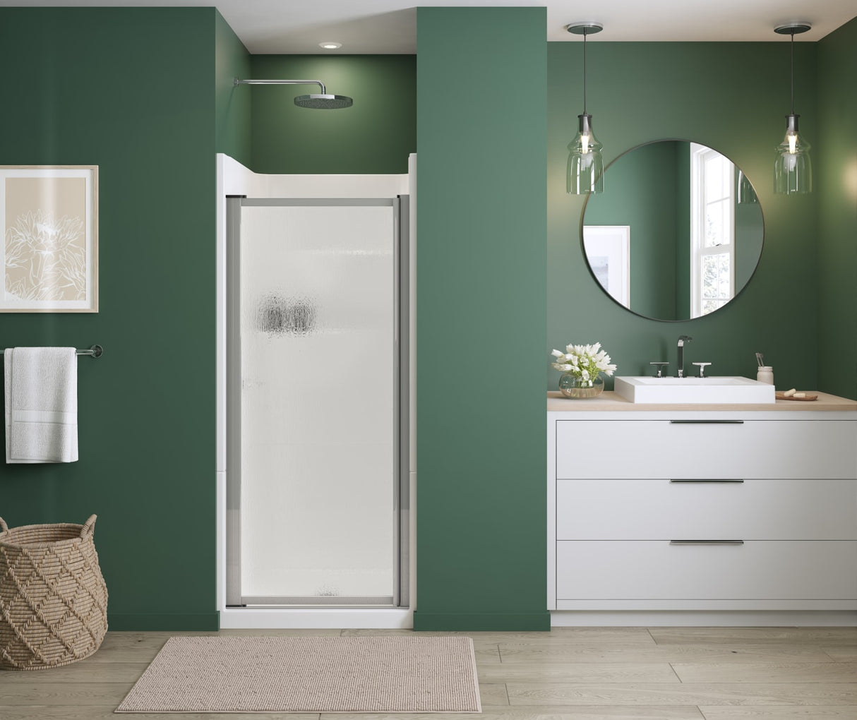 MAAX 136732-970-084-000 Polar Pivot 29-30 ¾ x 64 ½ in. Pivot Shower Door for Alcove Installation with Raindrop glass in Chrome