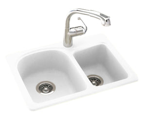 Swanstone KSDB-2518 18 x 25 Swanstone Dual Mount Double Bowl Sink in White KS02518DB.010
