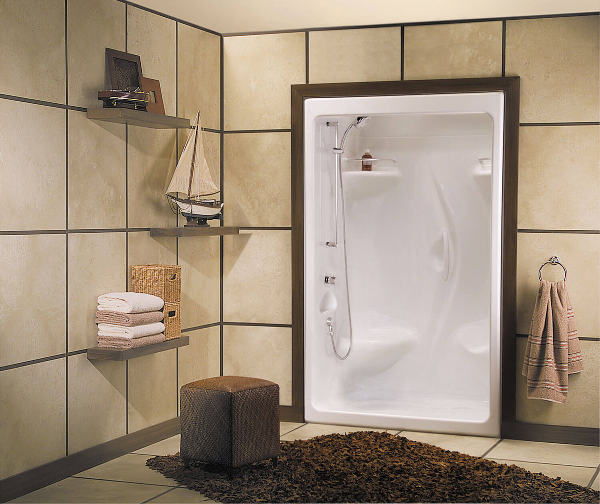 MAAX 101139-000-001-102 Stamina 48-I 51 x 36 Acrylic Alcove Center Drain Three-Piece Shower in White