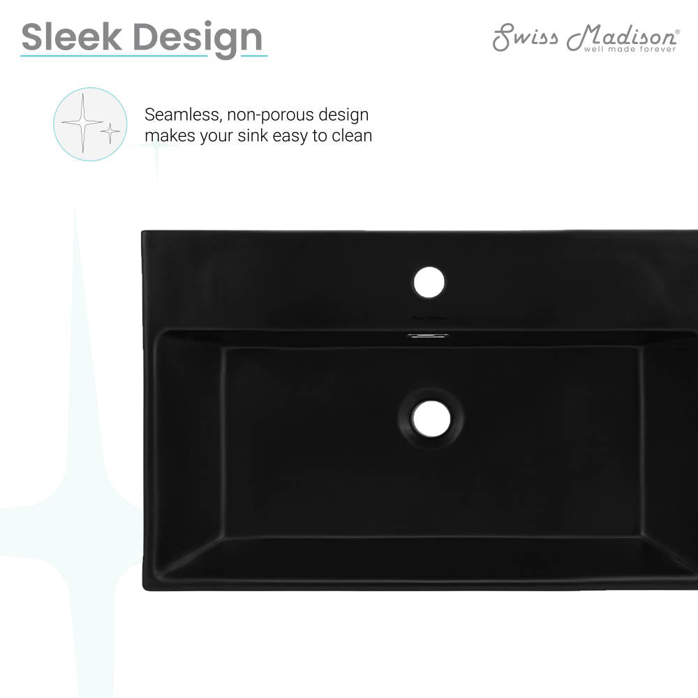 Claire 24" Rectangle Wall-Mount Bathroom Sink in Matte Black