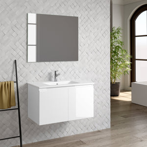 DAX Malibu Engineered Wood and Porcelain Onix Basin with Vanity Cabinet, 32", White DAX-MAL013211-ONX