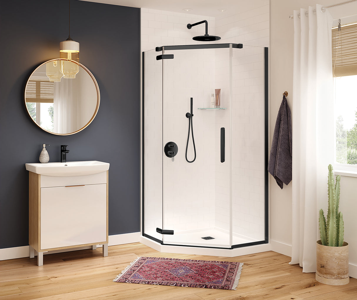 MAAX 137301-900-340-000 Hana Neo-angle 40 x 40 x 75 in. 8mm Pivot Shower Door for Corner Installation with Clear glass in Matte Black