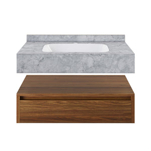 Avancer 36" Wall-Mounted Bathroom Vanity in Brown Oak with Storm Grey Sink Top