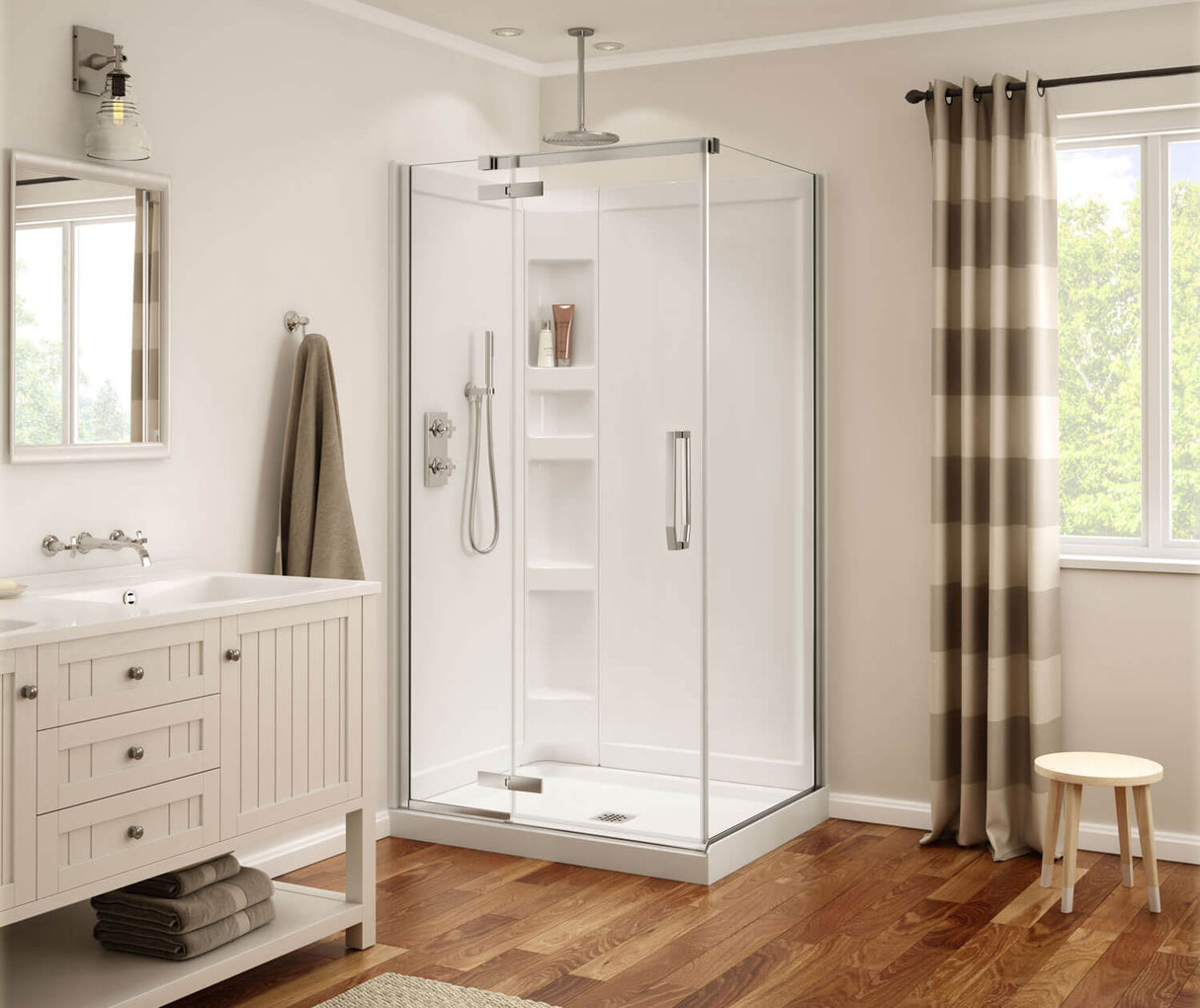 MAAX 139330-900-084-000 Davana Rectangular 42 x 34 x 75 in. 8mm Pivot Shower Door for Corner Installation with Clear glass in Chrome