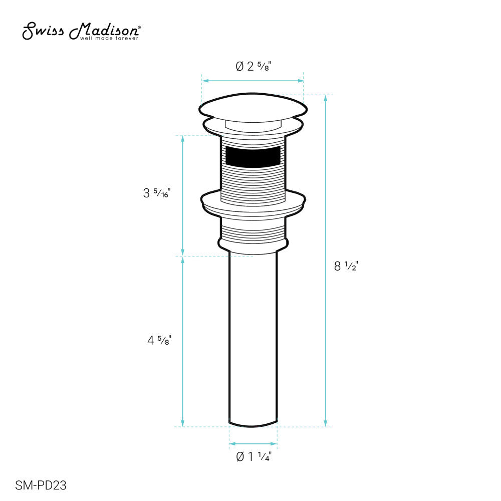 Swiss Madison Residential Pop Up Sink Drain 1.75 in Glossy White