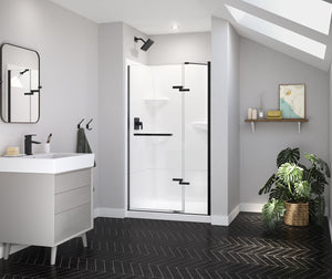 MAAX 139577-900-340-000 Reveal Sleek 71 41 ½-44 ½ x 71 ½ in. 8mm Pivot Shower Door for Alcove Installation with Clear glass in Matte Black