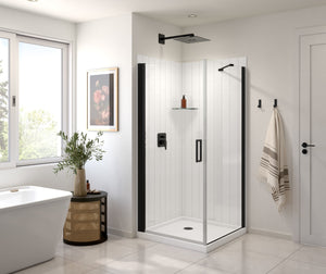 MAAX 135230-900-340-100 Manhattan Square 36 x 36 x 72 in. 6mm Pivot Shower Door for Corner Installation with Clear glass & Round Handle in Matte Black