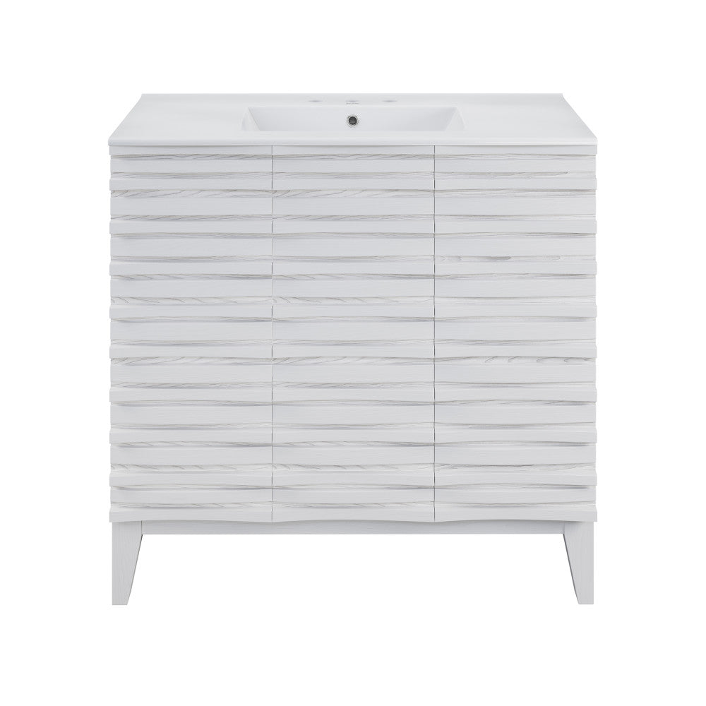 Cascade 36 in. White Oak Bathroom Vanity With White, 3-Hole Ceramic Sink Top